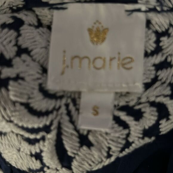 J.Marie small blue and white embroidered short sleeve shirt oversized - Picture 11 of 12